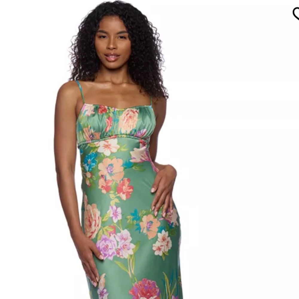 B Darlin Green Floral Backless Midi